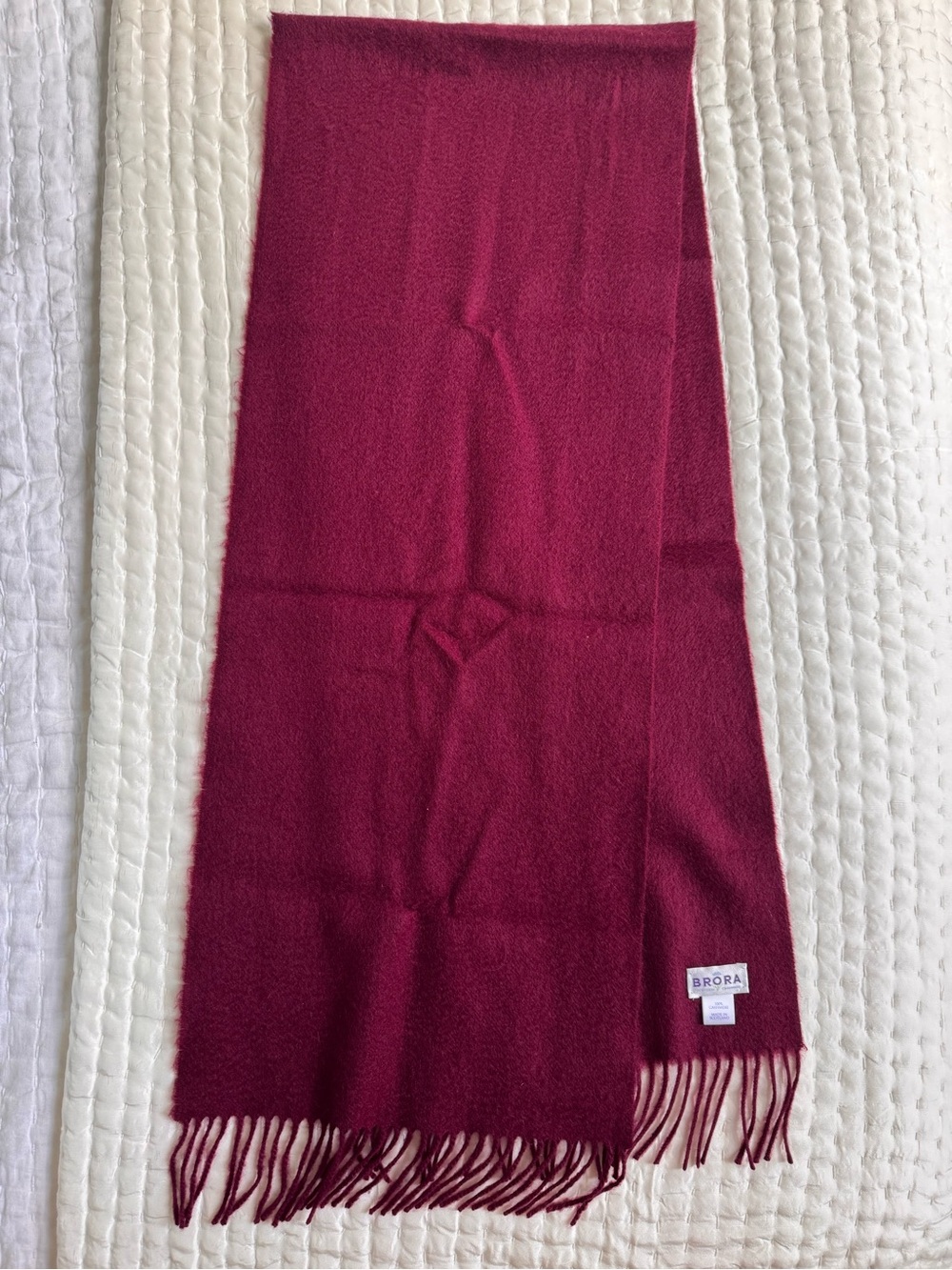 NWOT Brora 100% Cashmere Fringe Scarf - Plum / Wine / Magenta